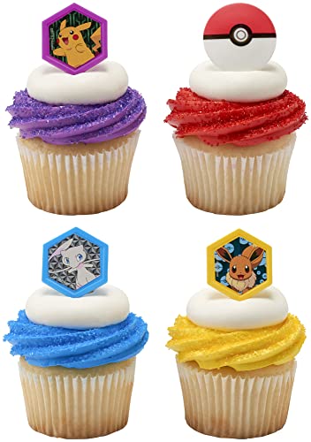 Decopac Pokémon I Choose You Rings, Cupcake Decorations With Pikachu, Eevee, Mew, And Poké Ball, Multicolored Food Safe Cake Toppers – 24 Pack #TOP4