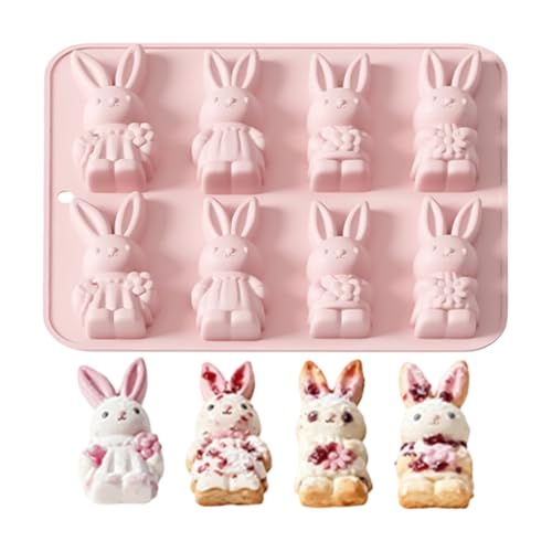 Molde de silicona de conejo de Pascua para chocolate, molde de chocolate de Pascua 8 cavidades, moldes 3D de conejo para hacer chocolates, gelatinas y dulces de Pascua