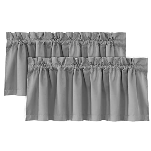 H.VERSAILTEX 100% Blackout Valances for Windows,Kitchen Window Valances Short Grey Window Valance Curtains for Living Room/Bedroom/Bathroom Privacy Decorative Rod Pocket,2 Pack, 52" x 18", D