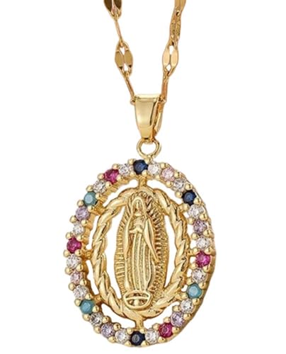 Collier Vierge Marie plaqué or et oxydes de zirconium scintillants au fini minimaliste chic