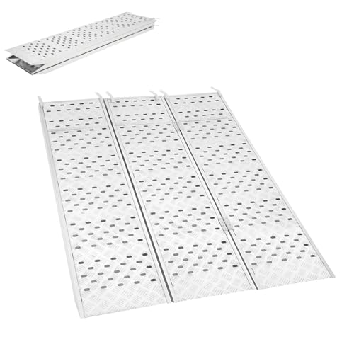 Rampas de carga plegables de aluminio, rampa triple para ATV con capacidad de 1500 lb, superficie antideslizante, 54 x 77 pulgadas para motocicleta, ATV/UTV, cortacésped, tractor, remolque y camioneta miniatura 1