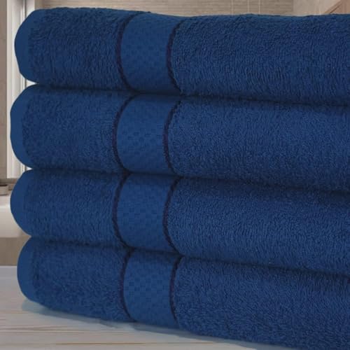 Image of KNIGHTS BRIDGE Luxury Egyptian Cotton Bath Sheet Set, 80x140 cm, Pack of 4 Super Soft Absorbent Jumbo Towels (Royal Blue)