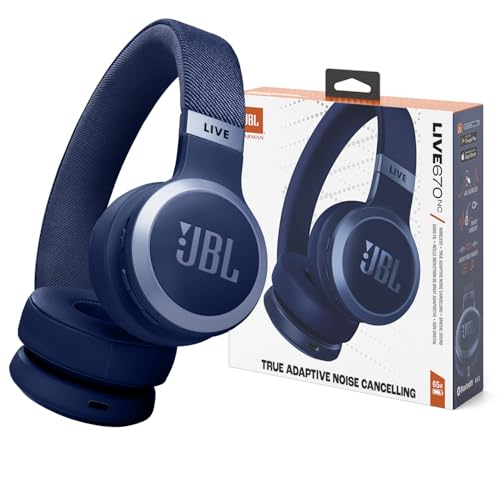 JBL Live 670NC – Wireless On-Ear Headphones with Adaptive Noise Cancelling with Smart Ambient, Up to 65H Battery Life with Speed Charge, Lightweight, Comfortable and Foldable Design (Blue)
