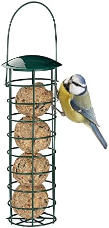 Relaxdays Hanging Fat Ball Holder, Wild Bird Feeder, Silo with Roof, Iron, 31 cm, Dark Green, 1 Item