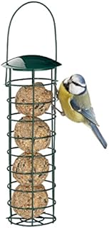 Relaxdays Hanging Fat Ball Holder, Wild Bird Feeder, Silo with Roof, Iron, 31 cm, Dark Green, 1 Item