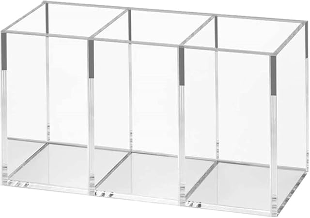 Clear Makeup Brush Organizer,Makeup Organiser Tray,Office Desk Stationery Storage Holder Makeup Box Units for Bathroom Drawers, 3 Slot Acrylic Cosmetic Brushes Storage Eyeliners Display Holder