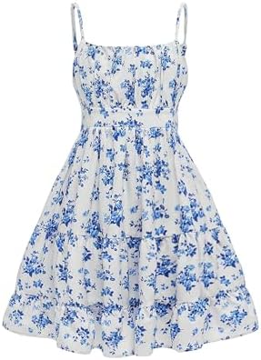 Floerns Girl&#39;s Floral Print Sleeveless Ruched Ruffle Hem A Line Cami Short Dress