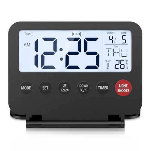 KeeKit Digital Travel Alarm Clock, Large LCD Display Front Button with Date, Temperature, Snooze, Backlight, AAA Battery Operated(Not Included), Desk Clock for Home, Office, Travel