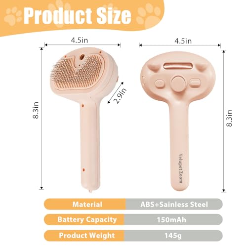 Image of Cat Steam Brush for Shedding, Pet Steam Brush for Dog with Release Button,Anti-Static Pet Spray Hair Removal Comb,Cat Spray Comb for Long & Short Haired Pets,Pink