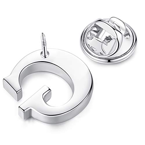 Image of HONEY BEAR Initial Alphabet Letter Lapel Pins Collar Badge Brooches for Mens /Womens Shirt Dress Decoration Silver