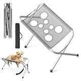Pflegetisch Für Haustiere mit 8 Bissfeste LöCher, Hundebadetisch, Tierpflege Hundepflege HäNgematte Mit StäNder, Abnehmbar, Ausbruchsicher, Kratzfest, FüR Hunde Und Katzen, Nageltrimmen Und Baden, B