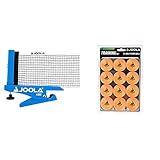 JOOLA Tischtennisnetz Libre- Outdoor Tischtennisnetz-Garnitur für Freizeitsport - Klemmtechnik - Höhenverstellbar mit Feststellschraube & Tischtennis-Bälle Training 40mm, Orange 12er Blister Pack