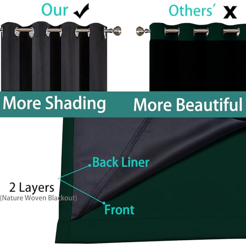 Image of Yakamok Pine Tree Green 100% Blackout Curtains 84 Inches Long 52 inch Wide | Blackout Curtain Panels for Bedroom, 2 Thick Layers Grommet Top Thermal Insulated Drapes with Black Liner for Living Room