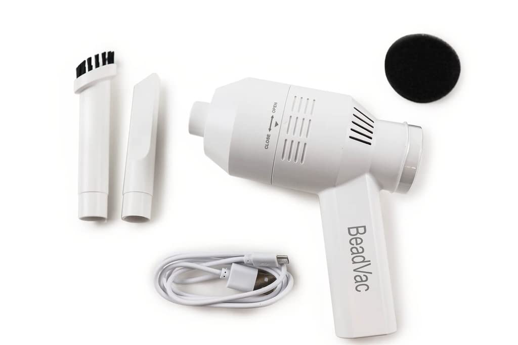 PotomacBeads BeadVac Handheld Cordless Small Vacuum for Beading and Crafting - Clean up Fast with attachments (White)
