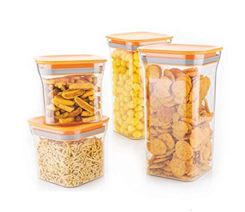 ZEALOU Plastic Unbreakable Air Tight Food Storage Jar Kitchen Container Set (4 Pc) Orange