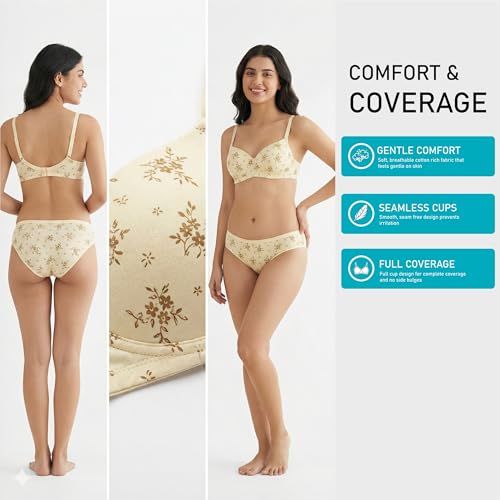 Image of Women's Pure Cotton Blend Lightly Padded Bra (Pack of 3) | Full Coverage Wirefree T-Shirt Bra | Soft Breathable Everyday Bra | Adjustable Straps | Comfortable Multicolor Bra