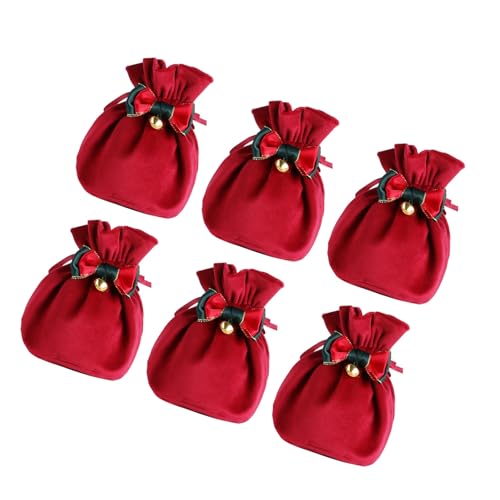 Elegant Holiday Gift Pouches with Bowknot and Bells Drawstring Closure Flannel Fabric Christmas Decoration Bag Christmas Treat B