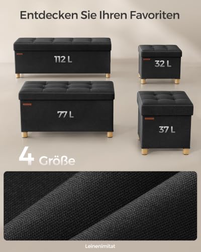 SONGMICS Tabouret de Rangement, Petit Pouf Pliable, 38 x 38 x 40 cm, Repose-Pieds Cubique avec Rangement, Charge jusqu'à 300 kg, pour Salon, Chambre, Dortoir, Noir d'encre LSF014B11 - 8