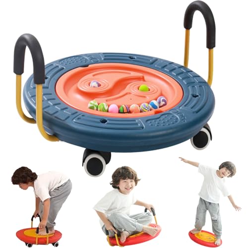 4-in-1 Wobble Board for Kids, Labyrinth Balance Board with 5 Balls, Scooter Board with Handles, Plastic Rocker Board Sensory Balance Wobble Disk for Kids Age 3-9, Toddler Physical Therapy Toy,Blue