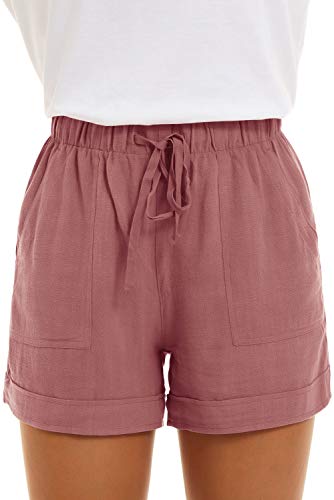 KINGFEN Women Casual Shorts Drawstring Comfy Elastic Waist Shorts Summer Pull On Short with Pockets(S-2XL)2