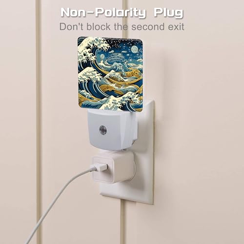 Image of Blue Ocean Waves Night Light for Kids, Rough Sea Waves Night Light Plug in with Dusk to Dawn Sensor, 0.5w Energy Saving Sleep Friendly Nightlight for Hallway Stairway Kitchen Bedroom