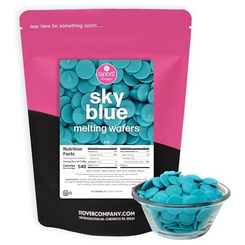 Sweet Shoppe Sky Blue Colored Melting Wafers, Light Blue Chocolate Flavored Melting Wafers for Dipping, Baking and Chocolate Fountains, Easy to Melt (Sky Blue, 2 pounds) Cover