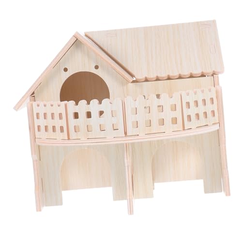Toyvian 木製ハムスターハウス 二重設計 探検おもちゃ キャビンハウス リスハウス 木製小屋 み立て式 天然木素材 透明窓付き