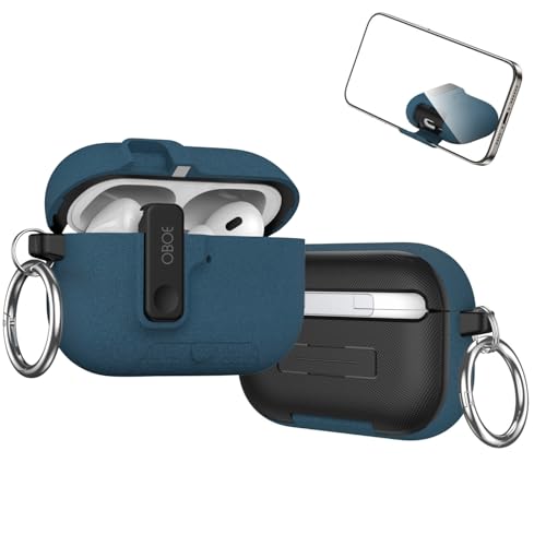 Image of Oboe Aegis Case 'Compatible with' Apple Airpods Pro 3 Case Full Protection Cover with Phone Stand, Magnetic Lock & Keyring (Stone Blue) [AIRPODS & Charging CASE NOT Included]