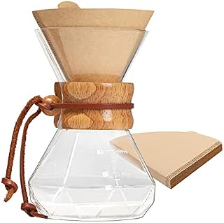 Puricon Pour Over Coffee Maker with 40 Pcs V60 Paper Filter, 400ml Borosilicate Glass Pour Over Coffee Brewer Server for 2 - 3 Cups, Portable Coffee Carafe Brewer Pot for Home Café Restaurant Party