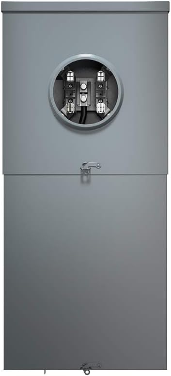 Leviton LP820-RMC 8 Space, 8 Circuit Outdoor Meter Main Combo with 200A Main Breaker, Ring Type Cover and Door, No Bypass, and Feed-Thru Lugs, Gray