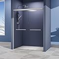 Double Sliding Shower Door 56-60" W x 72" H, Semi-Frameless Glass Shower with 1/4" (6mm) Clear SGCC Tempered Glass, Bathrooms Bypass Door W/Explosion-Proof Film -Brushed Nickel