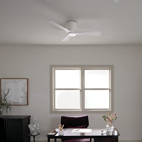 Image of Kichler Volos 48 inch Ceiling Fan With LED Light, Matte White, 300032MWH | Wall Control, Contemporary Indoor Fan, Low Profile Ceiling Fan with Light