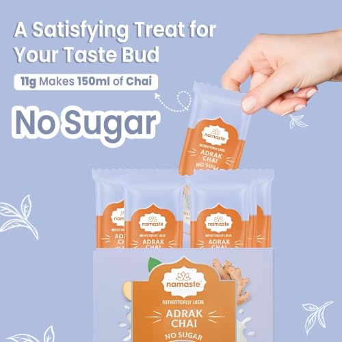Image of Namsate Chai Adrak Chai Instant Tea Premix No Sugar | Ginger Adrak Unsweetened Instant Tea Premix Sachets | 11g x 10 Sachets
