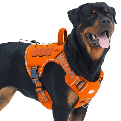 Image of AUROTH Tactical Dog Harness for Large Dogs No Pull Adjustable Pet Harness Reflective K9 Working Training Easy Control Pet Vest Military Service Dog Harnesses Orange L