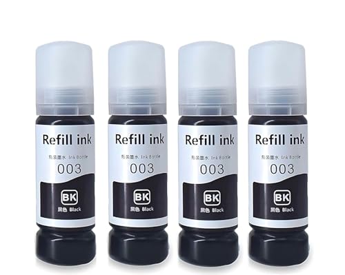 Image of RODEX 003 Compatible Refill Ink for Epson L3110,L3150,L3250,L3252 L3115, L3116,L3101,L3210, L3215,L3216,L3151,L3152,L3156,L5190 Printer-Compatible Ink Bottle for Epson 003 Black (Pack of 4)