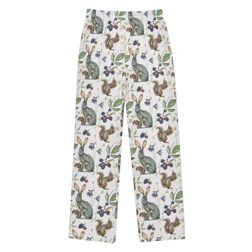 ZZXXB Squirrel Bunny Berry Boys Long Pants Soft Trousers Elastic Waist Kids Lounge Bottoms with Pockets S-XL