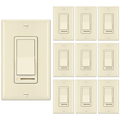 Image of BESTTEN 10 Pack Almond Dimmer Light Switch, 3 Way or Single Pole Dimmer Switches, for Dimmable LED, Halogen and Incandescent Bulbs, 120V, Decorator Wall Plate Included, UL Listed
