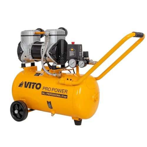 VITO - Compresseur à Air Portatif 24L Silencieux sans Huile - Moteur 2CV 1,5kW - 8 Bar 236L/min - Gonfleur Électrique pour Pneus et Outils Pneumatiques