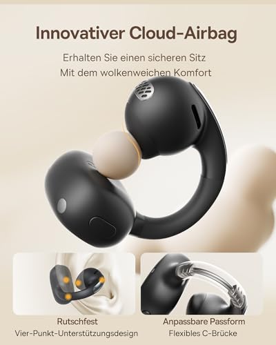 Baseus Bowie MC1 Open Ear Kopfhörer, Ohrclip mit Beeindruckender Klang, Adaptiver Bassverstärkung, Bluetooth 5,4, Geräuschunterdrückung bei Anrufen, IP57, 40H Akk, 5,2g Buds - Interstellar Schwarz