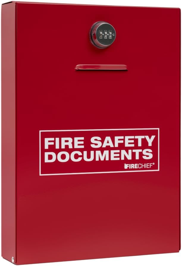 Firechief Slimline Red Metal Document Cabinet with Combination Lock for A4 and A5 Documents - Fire Safety Document Holder - Perfect for Offices, Public Buildings, and Commercial Premises - DHS3 Model