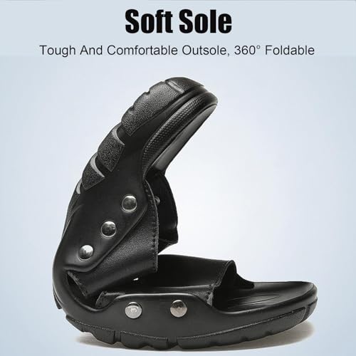 Men's Genuine Leather Rivet Slip On Flat Sandals Classic Retro Round Open Toe Slip On Soft Sole Male Sandals Summer Casual Dressy Sandals4