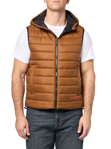 HUGO Contrast Logo Hooded Nylon Padded Vest,natural cream,L