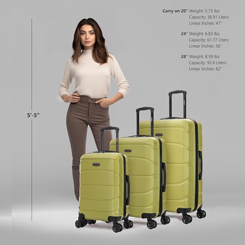 Image of DUKAP SENSE 3-Piece Hardside Spinner Luggage Set Durable Zipper Green