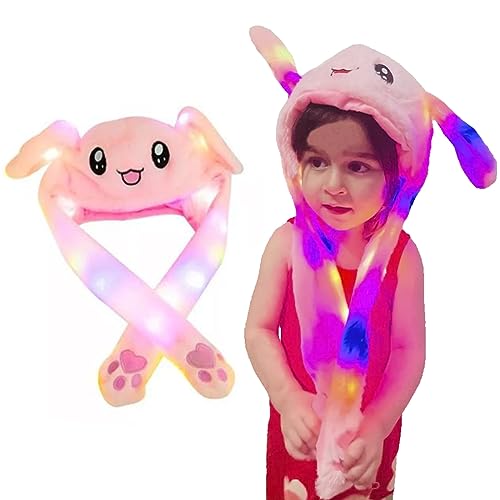 Touca De Pelúcia Levanta Orelhas Com Led Colorido Gorro