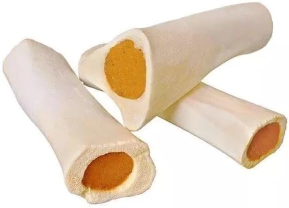 Dog Bones Delicious and Nutritious Stuffed Cheese 6 Inch Shin Refillable Durable Dental Chew (3 Bones)