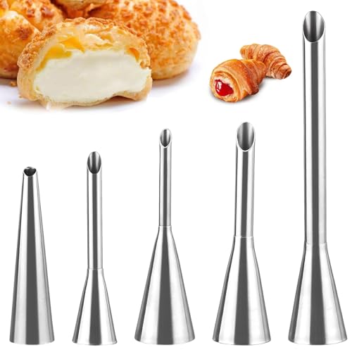 Jortmrd 5 Pezzi Ugello di Riempimento Beccucci Sac a Poche Bocchette per Farcire Beccuccio Crema Pasticcera Professionali Acciaio Inossidabile per Cupcake Riempimento Donuts Eclairs Pasticcerie
