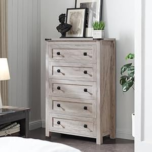 T4TREAM Farmhouse 5 Drawers Dresser Chests for Bedroom, Wood Rustic Tall Chset of Drawers,Dressers Organizer for Bedroom, Living Room,Hallway, Antique Brush White T4TREAM Farmhouse 5 Drawers Dresser Chests for Bedroom Wood Rustic Tall Chset of DrawersDressers Organizer for Bedroom Living RoomHallway Antique Brush White