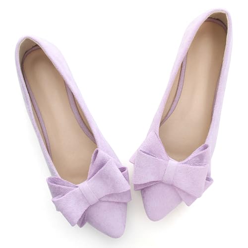 Image of SAILING LU Womens Bowknot Ballet Flats Pointy Toe Suede