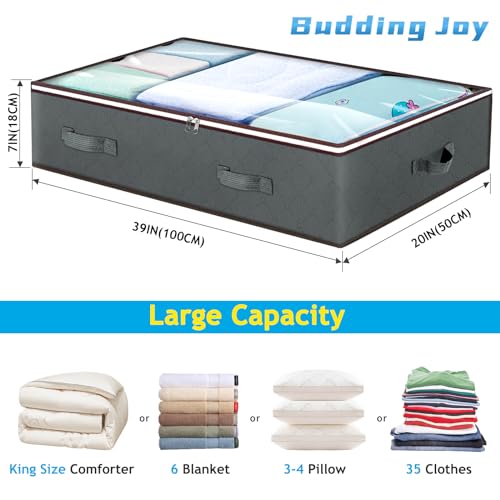 90L Under Bed Storage Containers, Large Capacity Underbed Storage Bags Organizer, Thick Fabric Storage Bins with Clear Window and Reinforced Handles for Blanket Comforter Bedding Clothes, 8 Pack by Budding Joy - Image 3