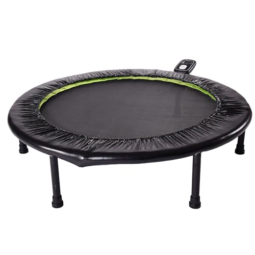 Stamina 36' Foldable Mini Trampoline Rebounder for Adults with Smart Workout App, Black - Portable Fitness Equipment for Home Gym, Cardio and Jumping Training Exercise